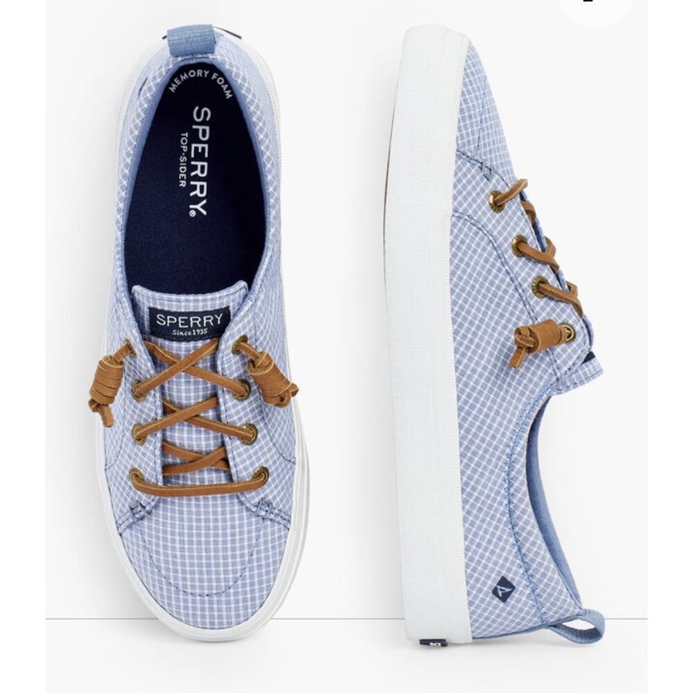 Sperry Top-Sider Women Size 8 Crest Vibe Mini Check Sneakers Blue White Canvas